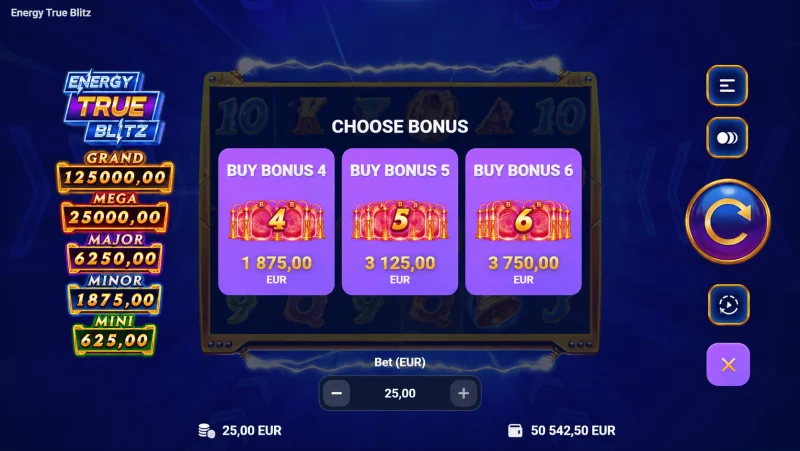 Energy True Blitz - menyja e blerjes së bonusit